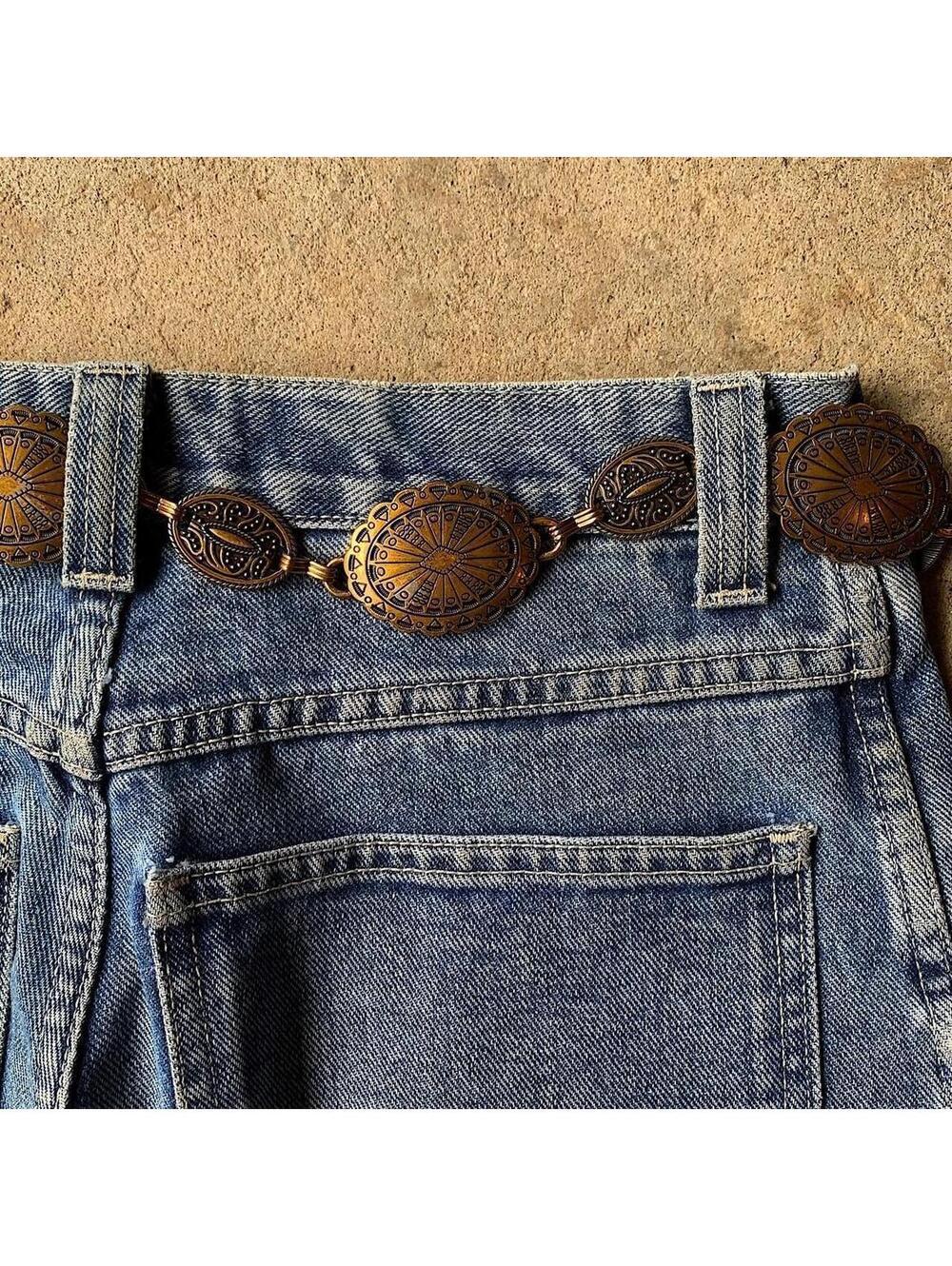 Bronze Y2K style indie western belt with bronze buckle and metal sun and moon - Picture 3 of 7